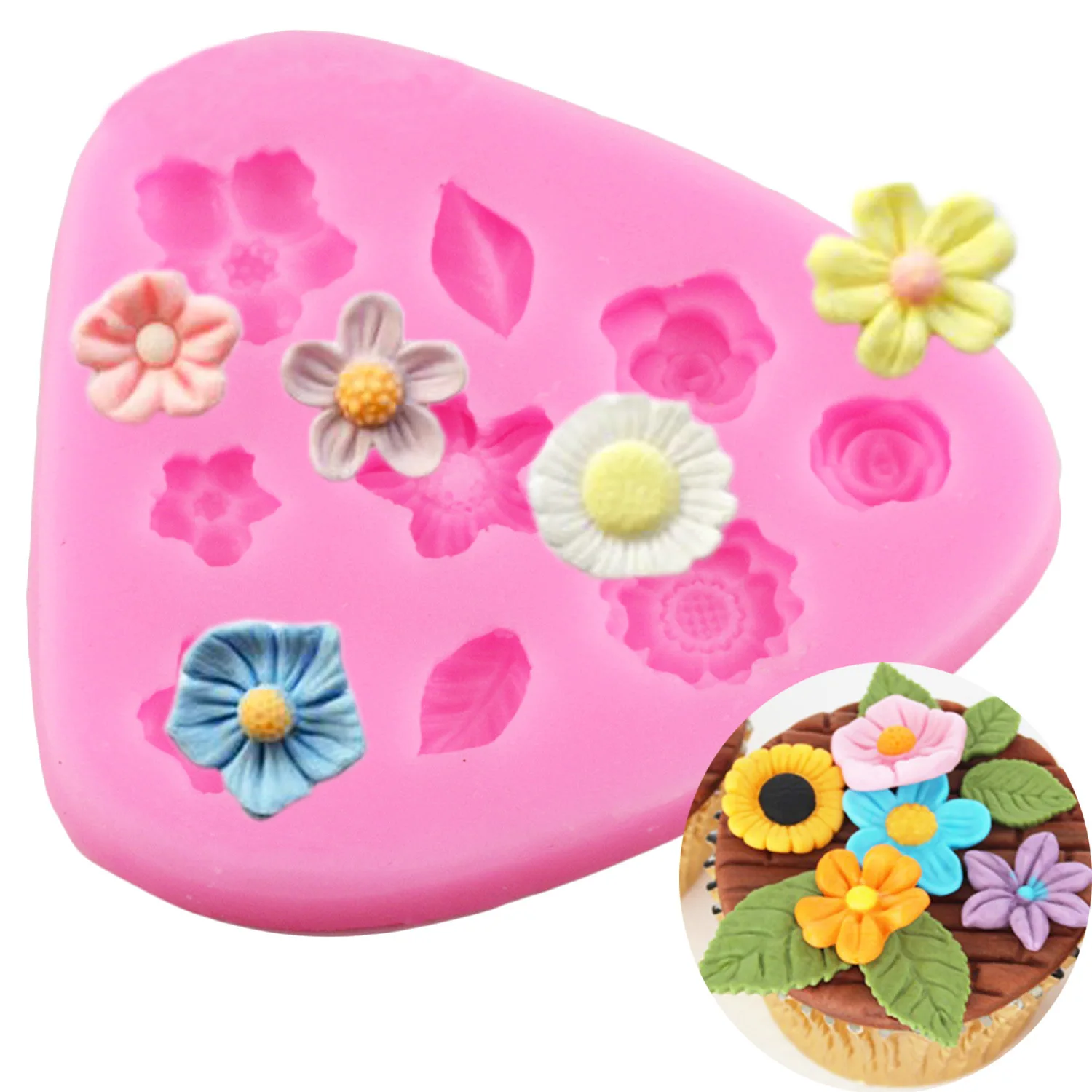 

Мини цветочные листья, искусственная Роза, Подсолнух, форма, треугольный цветочный шоколад, инструмент для украшения выпечки