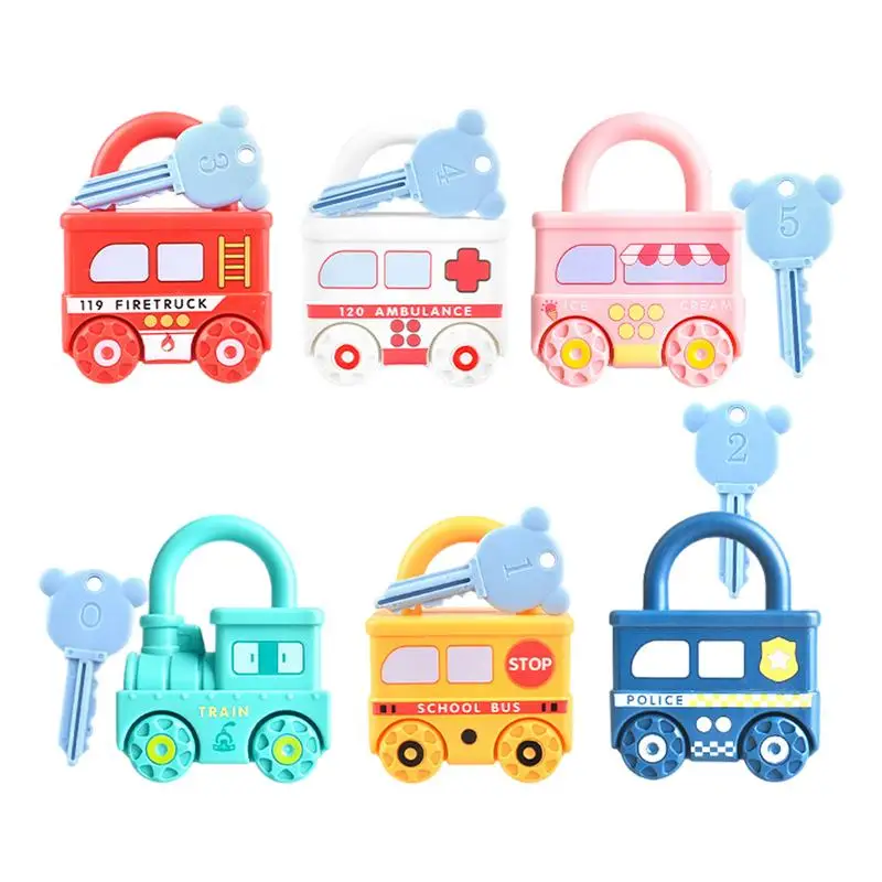 

6pcs Educational Unlock Toys Car Montessori Early Learning Game Fine Motor Skills Toys Sorting And Matching Skills For 1 2 3