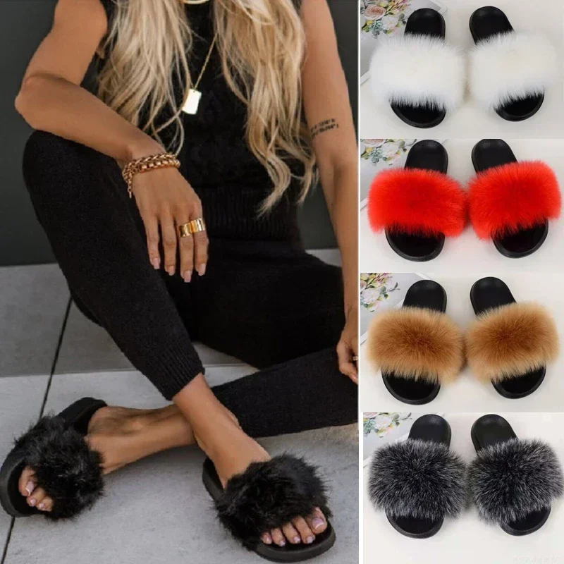 

Женские пушистые тапочки, роскошные модные теплые тапочки на плоской подошве, сандалии, весна-осень
