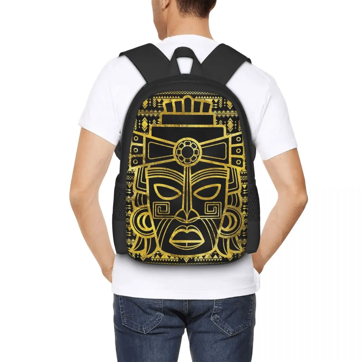 Gold Aztec Inca Mayan Mask Backpack for Girls Boys Travel RucksackBackpacks for Teenage school bag