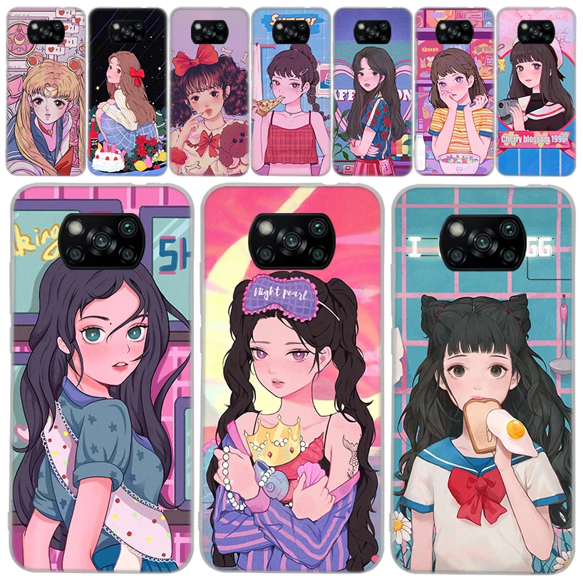 

INS Kawaii японский аниме девушка-Иллюстрация прозрачный мягкий чехол для телефона Xiaomi Mi 12T 11T 10T 9T Pro 12X 11i 13 12 11 10 9 8