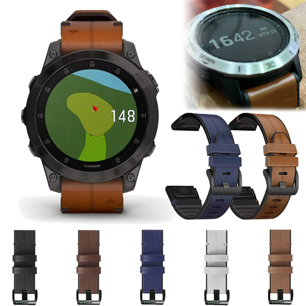 Быстросъемный кожаный силиконовый ремешок 26 мм 22 для Garmin Fenix 7X 7 6X 6 Pro 5X 5 Plus Enduro 3