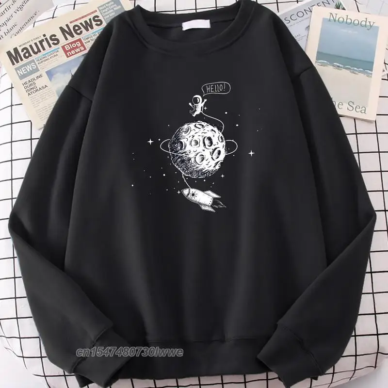 

Astronaut Spaceship Lunar Surface Prints Sweatshirt For Women Men Street Hooded Autumn Loose Hoodies Hip Hop Top Mens