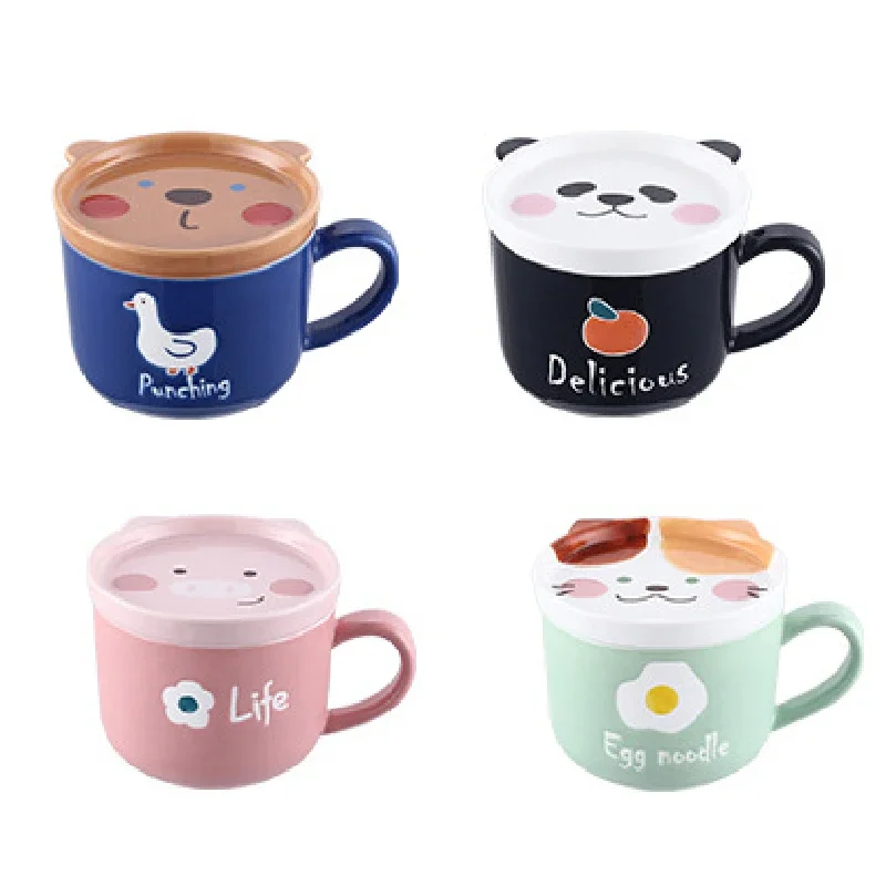 

Мультяшные животные керамическая кофейная чашка детская Подарочная кружка с крышкой Пара кофейная чашка Континентальная молочная чашка для завтрака керамическая чашка