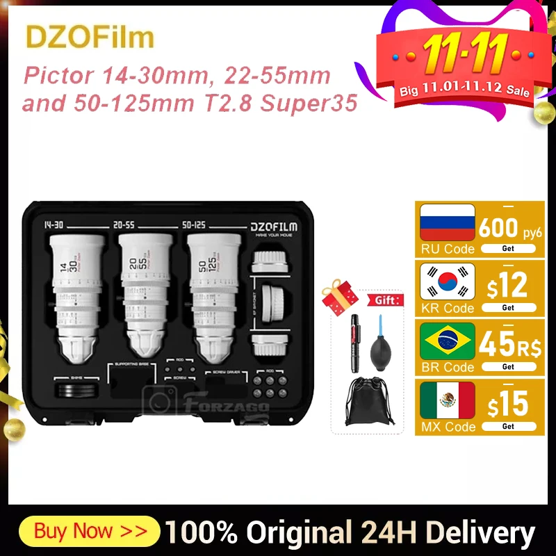 DZOFILM Pictor 14-30mm 20-55mm и 50-125mm T2.8 Super35 Parfocal Zoom Cine Lens Kit с жестким чехлом для Arri PL Canon EF W on.