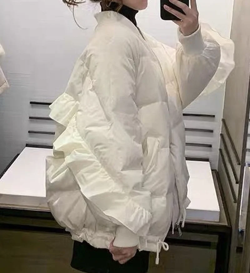 Women Bat Sleeve Loose Short Jacket Thick Warm Parkas Winter Coat Patchwork Overcoats Female Solid Color Outwear Streetwear Ins