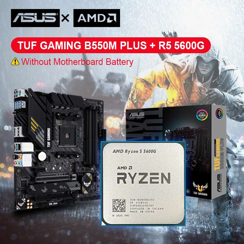 

New AMD Ryzen 5 5600G R5 5600G CPU + ASUS TUF GAMING B550M PLUS Micro-ATX Motherboard Suit Socket AM4 Support R5 R7 R9 Processor