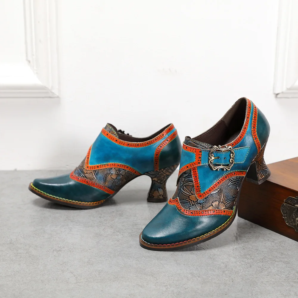 

Женские офисные туфли-лодочки, натуральная кожа, круглый каблук, квадратный носок, липучка, европейский и американский стиль, разноцветные, на весну