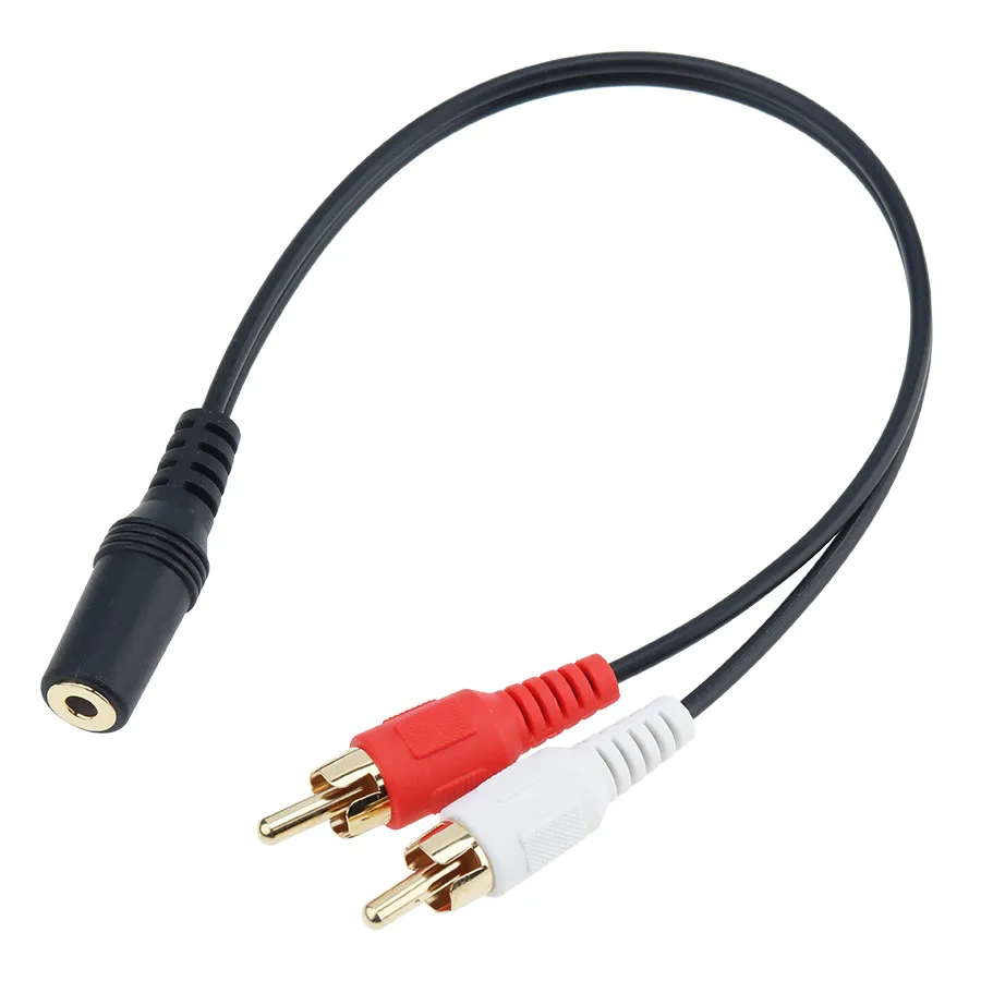 

Universal 3.5mm Stereo Female Jack to 2 RCA Male Plug Y Adapter Aux Audio Cable For Headphone DVD TV VCR Amplifiers 300pcs