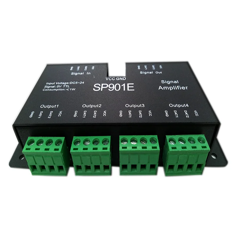 

SP901E SPI выходной сигнал 4 контроллера светодиодной группы усилителя сигнала для WS2811 SK6812 APA102 DMX512 полососветильник светового модуля