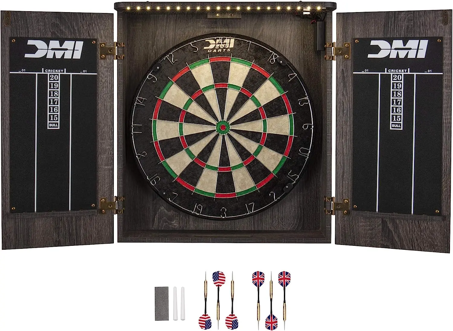 

Lighted Set Dartboard Cabinet-Bristle, Rustic Grey