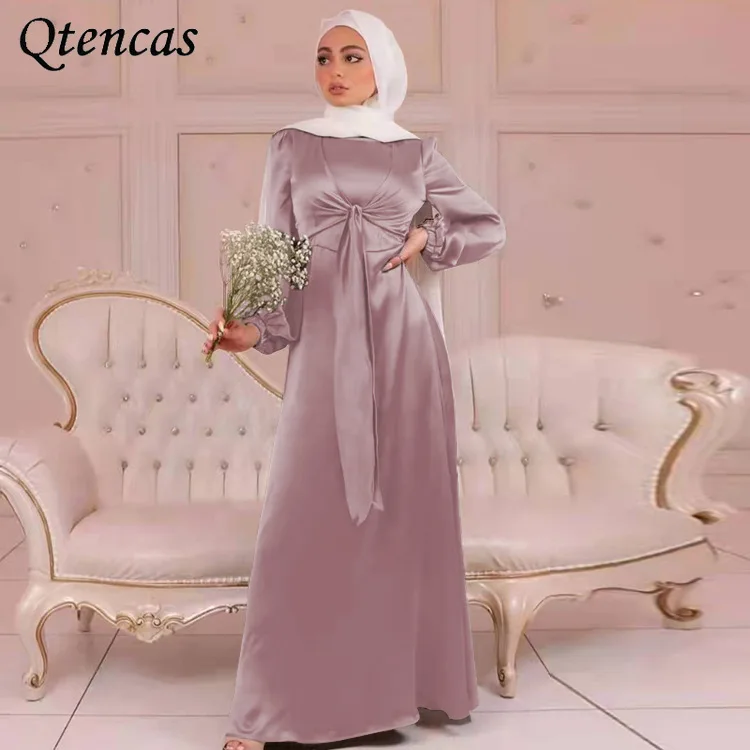 

Muslim Fashion Hijab Dress Indian Silky Satin Dresses for Women Dubai Abaya Turkey Islam Modest Clothing Kaftan Robe Musulmans