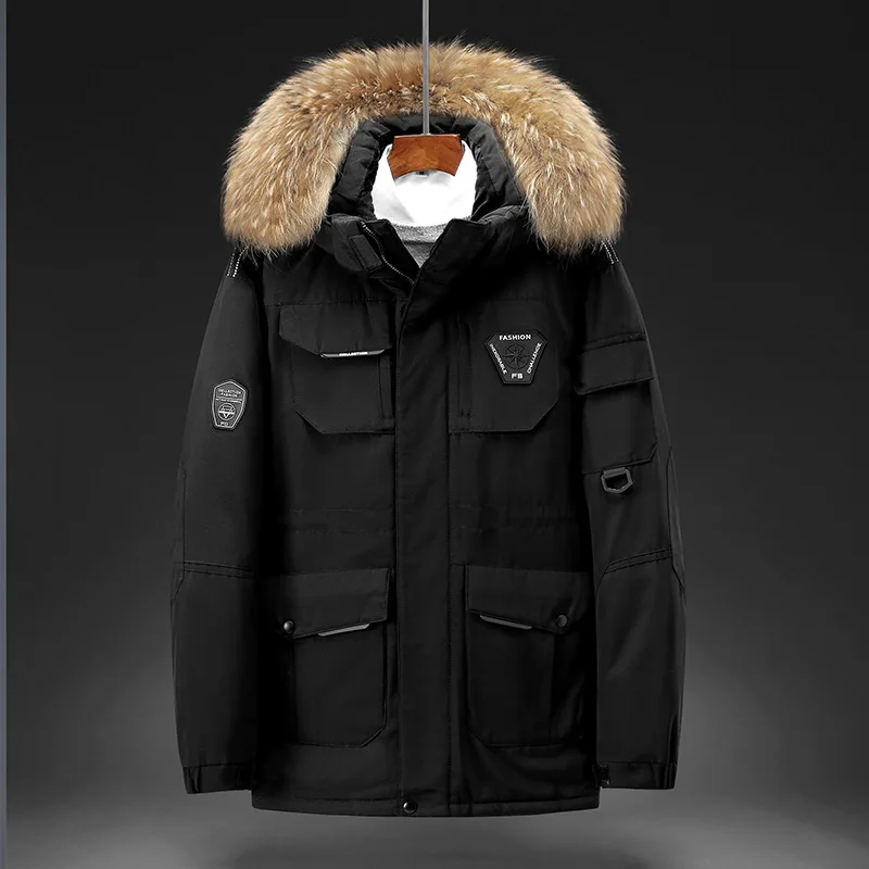 2022 South Korea's Same Winter Men's Overalls Medium Long Hooded Warm Trend Down Jacket