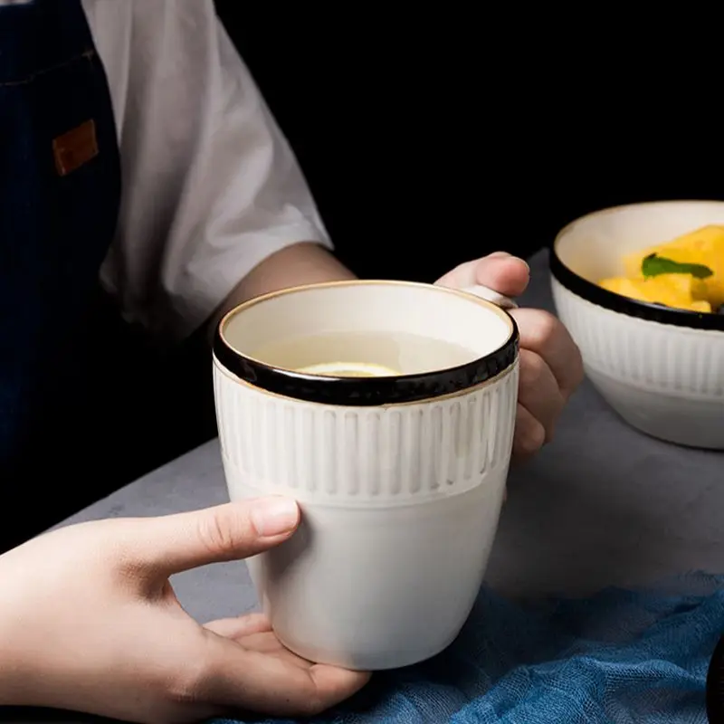 

Керамическая кружка в стиле ретро, чашка для чая, чашка для молока и завтрака, домашняя креативная керамическая кружка для приготовления ко...