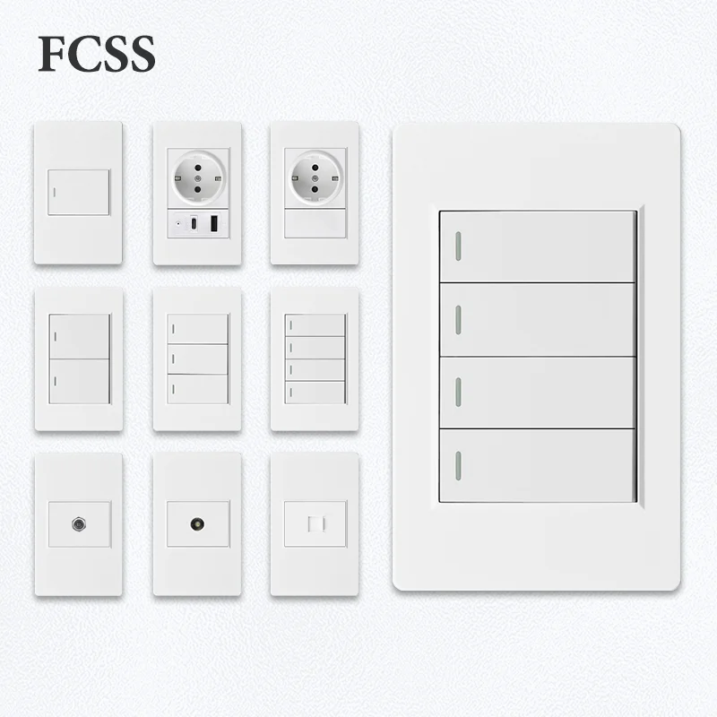 Фото FCSS Корейская стандартная пластиковая панель 4*2, розетка для настенного выключателя, розетка европейского стандарта, розетка USB Type-C, 1/2/3/4-канальная, спутниковая сетка, белый №1