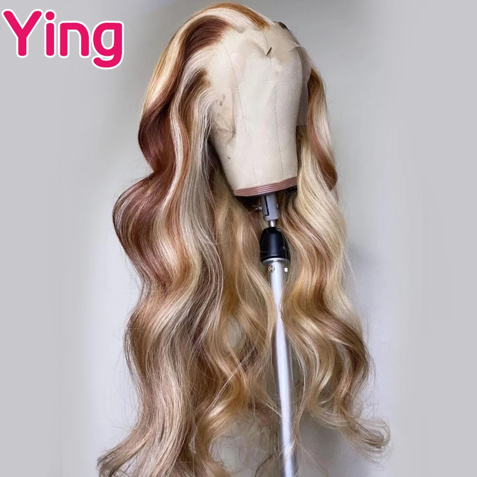 Highlights Brown Blonde Colored Body Wave Transparent 13X6 13X4 Lace Frontal Wigs for Women Pre Plucked Lace Front Wigs 180%