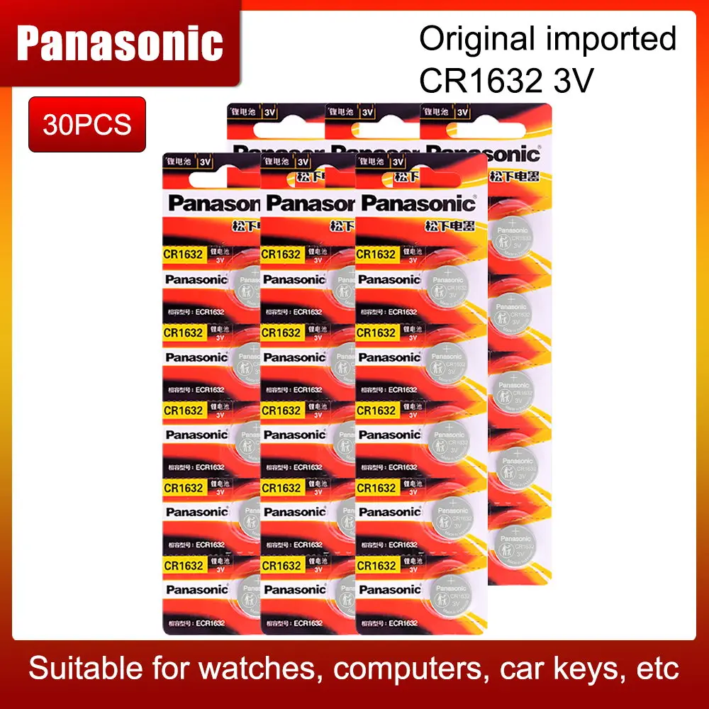 30Pcs/lot PANASONIC CR1632 1632 DL1632 3V Lithium Batteries Cell Button Coin Battery Calculator Toy Medical Device Batteries