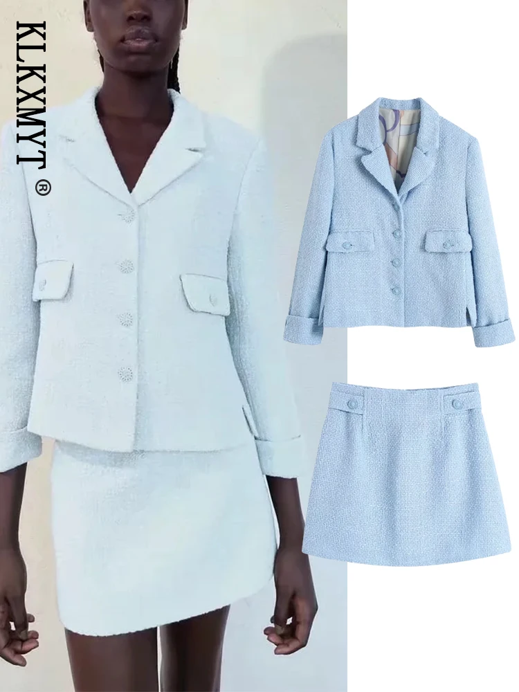 

ZA ree Traf 2022 Spring Women Suits With Skirt Sets Fashion Cropped Tweed Blazer Woman 2 Pieces Set Mini Skirts Female Oufits