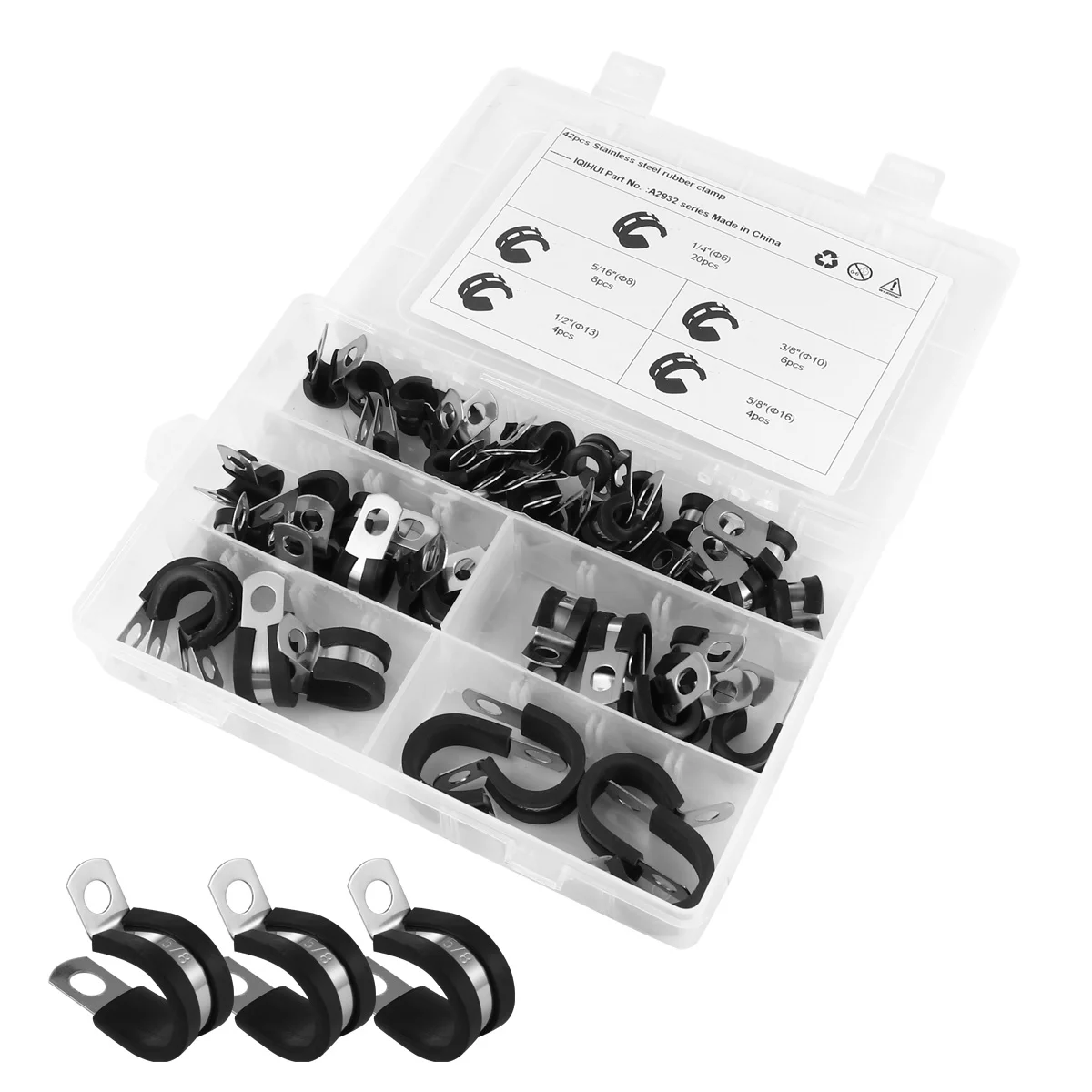 

42 Pcs Cable Clamps Assortment Kit Stainless Steel Rubber Cushion Pipe Clamps