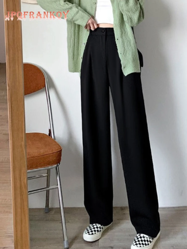 

【JPQF】Women's High Waist Suit Pants In Summer 2022 Drape Mopping Pants Black Wide-leg Pants Women Pants Pants Women Flare Pants