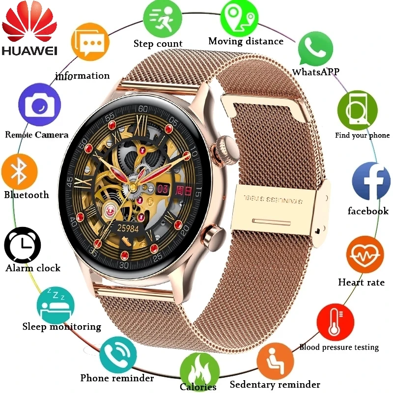 

Huawei Fashion NFC Bluetooth Call Men Smart Watch 390*390HD Fitness Tracker Password Unlock Screen Smartwatch Women For HUAWEI