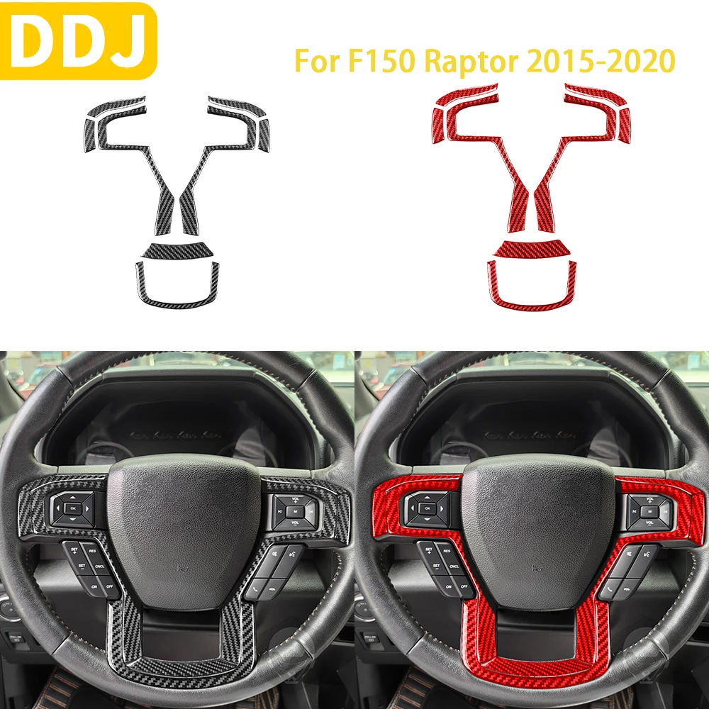 

For Ford F150 Raptor 2015-2020 Accessories Carbon Fiber Interior Steering Wheel Button Frame Trim Sticker Decoration