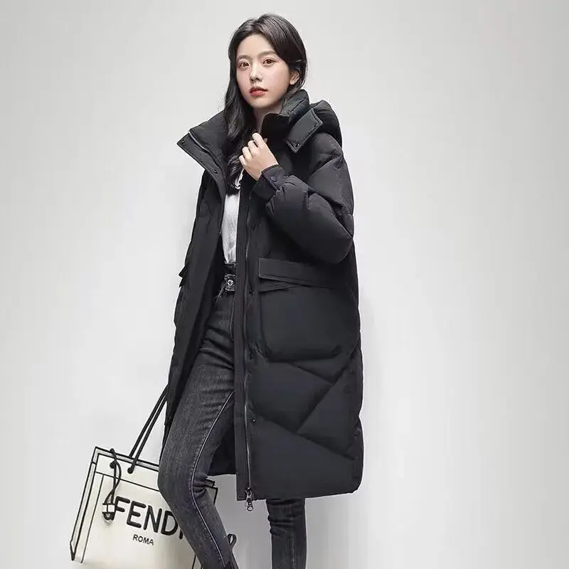 Winter Coat Women Autumn Winter 2023 New Korean Fashion Thicken Warm Parkas Ladies Casual Hooded Long Coats Pockets News A01