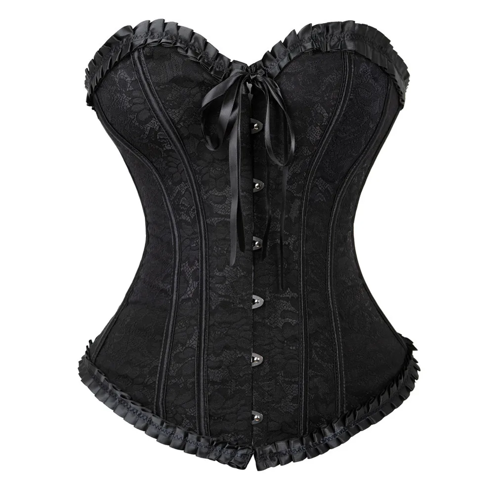 

Sexy Satin Floral Gothic Corset Lace up Boned Girdle Waist Bustier Waist Trainer Plus Size S-6XL