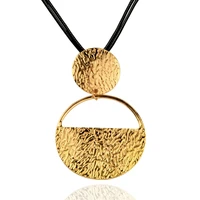 kioozol sexy gold silver color big round square metal pendant necklace with black leather chain women statement jewelry 180 ko1