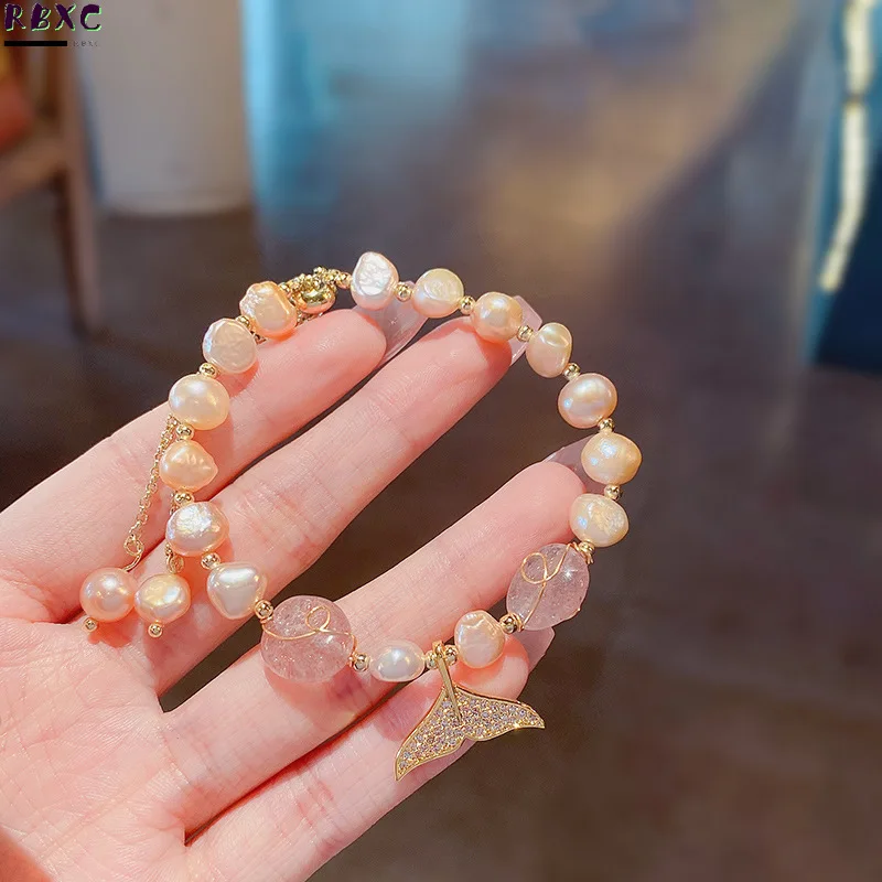 

Ins Style Baroque Irregular Pearl Bracelet Women's Micro Inlaid Super Flash Fishtail Pendant Bracelet Light Luxury Hand Ornament