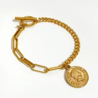 perisbox portrait coin chain bracelets toggle clasp think link bracelets for women goldsilver color titanium steel bracelets