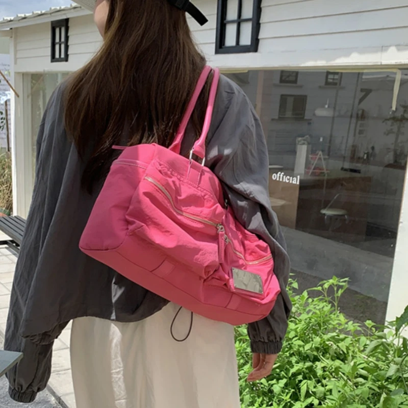 

Fashion Pink Tote Bag for Women 2023 New Nylon Large Capacity Travel Shoulder Bag Yoga Fitness Ladies Hand Bags Sac A Main Femme