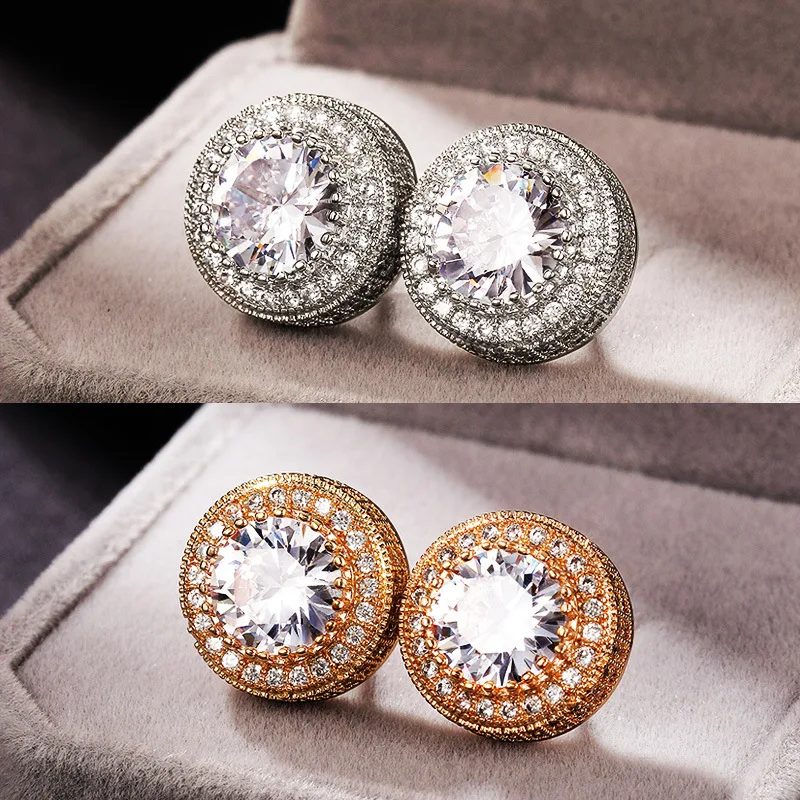 

European and American High-quality Earrings All-match Round Copper Inlaid Zircon Earrings Women's Fashion Accessories Wholesale