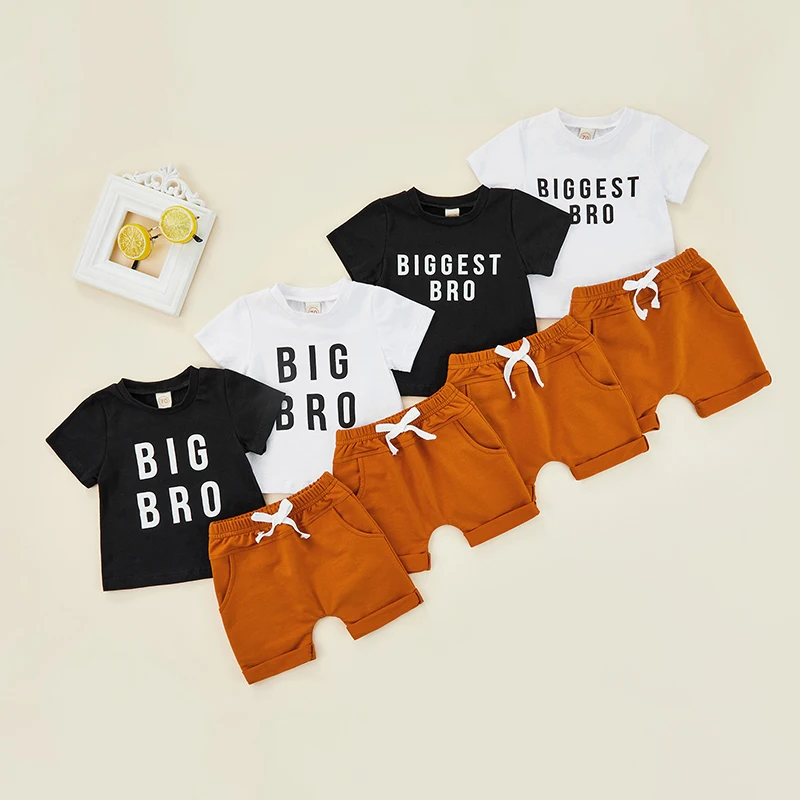 

Infant Baby Boy Summer Clothes Set Casual Letter Print Short Sleeve T-Shirt Tops Elastic Waist Shorts Two Piece Outfits