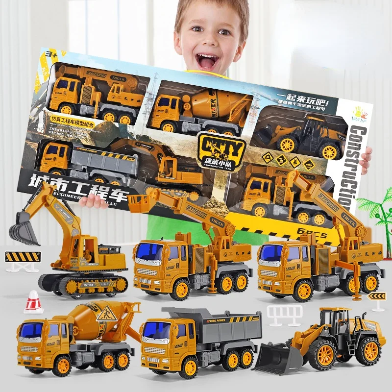 

Children's Toy Car Simulation Excavator Excavator Bulldozer Inertia Sliding Boy Car Model Set Engineering Car Toy Christmas Gift