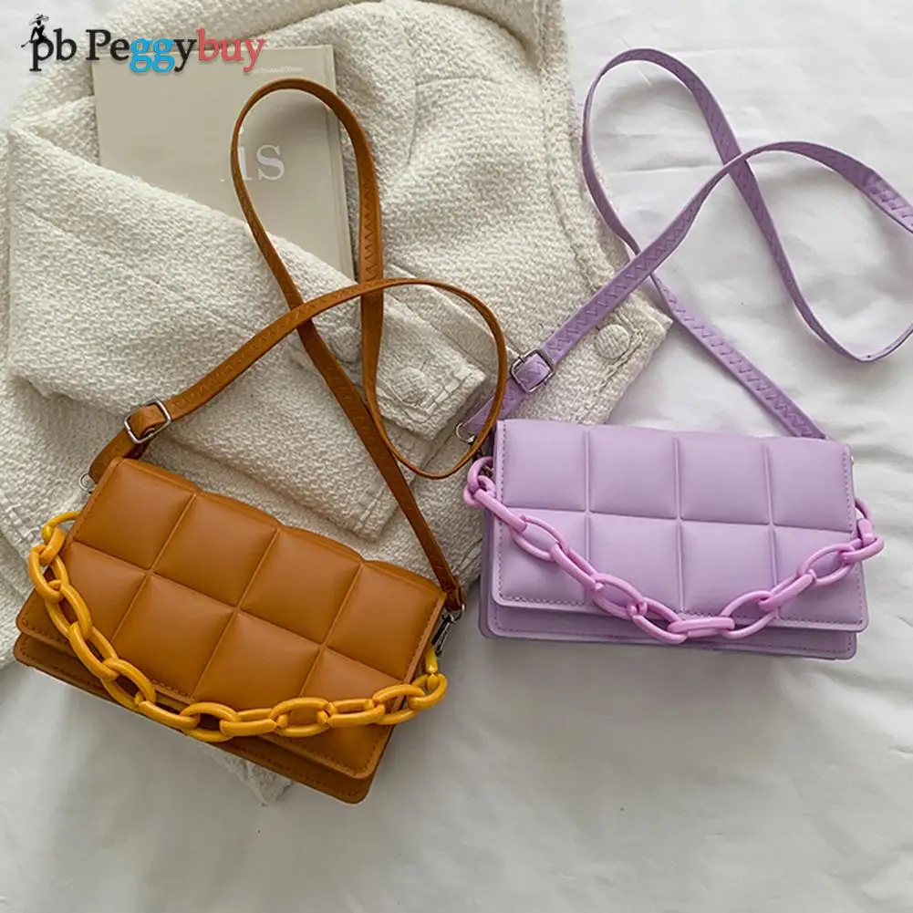 

Женская сумка-мессенджер из искусственной кожи на цепочке, саквояж кросс-боди в клетку с откидным клапаном, дорожный Дамский кошелек