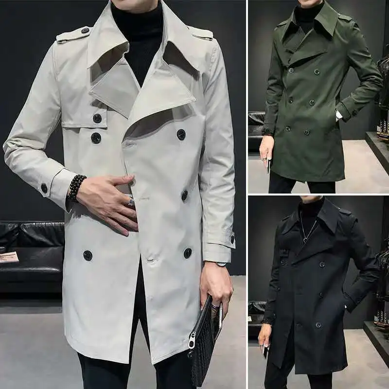 

Spring Autumn Men Coat Single Breasted Decorative Men's Jacket Polyester Fashion Male Overcoat Business Men's Clothing A124
