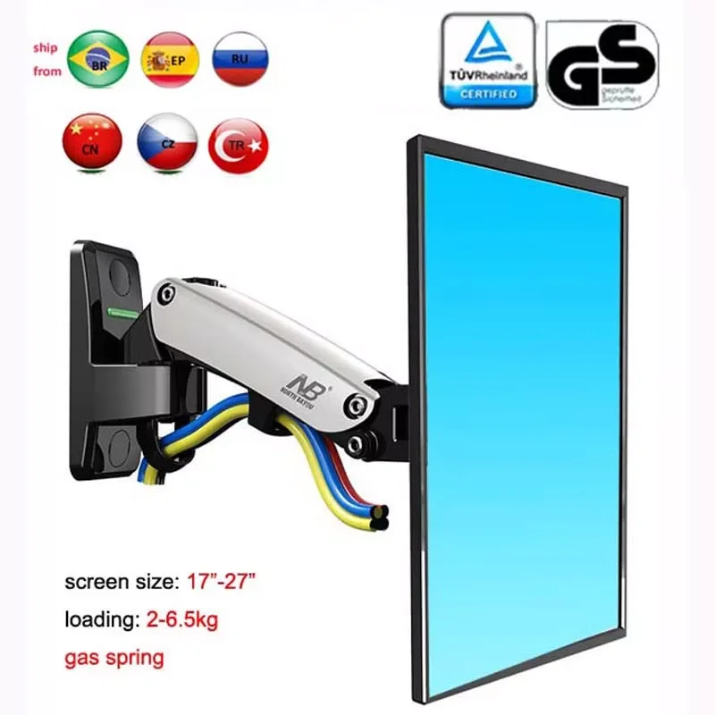 

NB F120 17-27" aluminum GS Gas Spring 360 rotate Full Motion TV Wall Mount Bracket lcd monitor wall mount stand screen hol