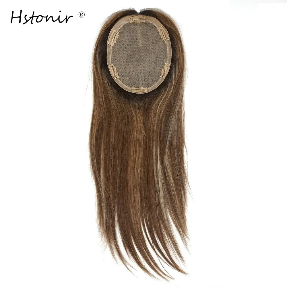 Hstonir Full Silk Topper European Remy Hair Natural Hair Piece For Women Real Hair Extra Hairpieces Hair Replacement System TP30
