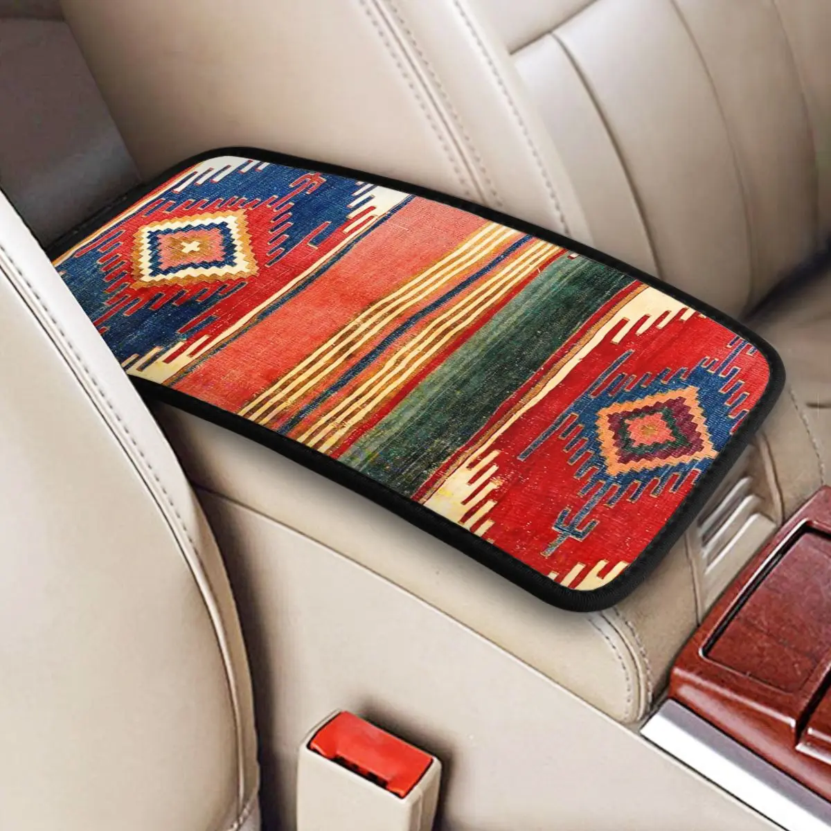 

Center Handle Box Pad Cushion Car Decor Kilim Car Armrest Cover Mat Boho Ethnic Persian Tribal Decor Storage Box Pad Cushion