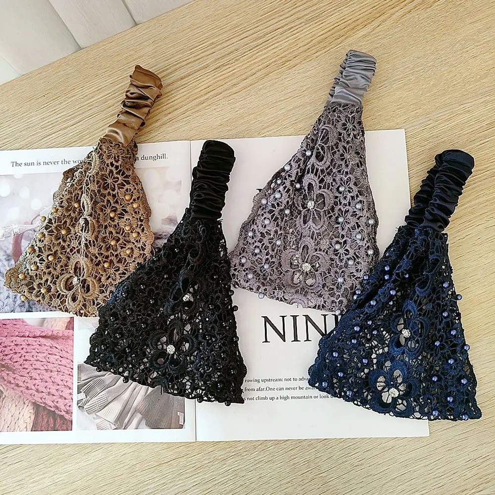 

Wide Retro Headdress Mesh Pearl Rhinestone Wide Rhinestone Headband Korean Style Hair Band Mother Hair Hoop Headwear