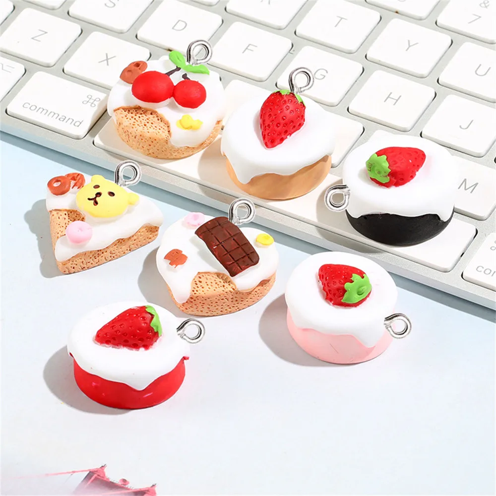 

10Pcs 3D Strawberry Cake Resin Pendant Charms Earring Necklace DIY Keychain Making Floating Accessories Fashion Jewlery Findings