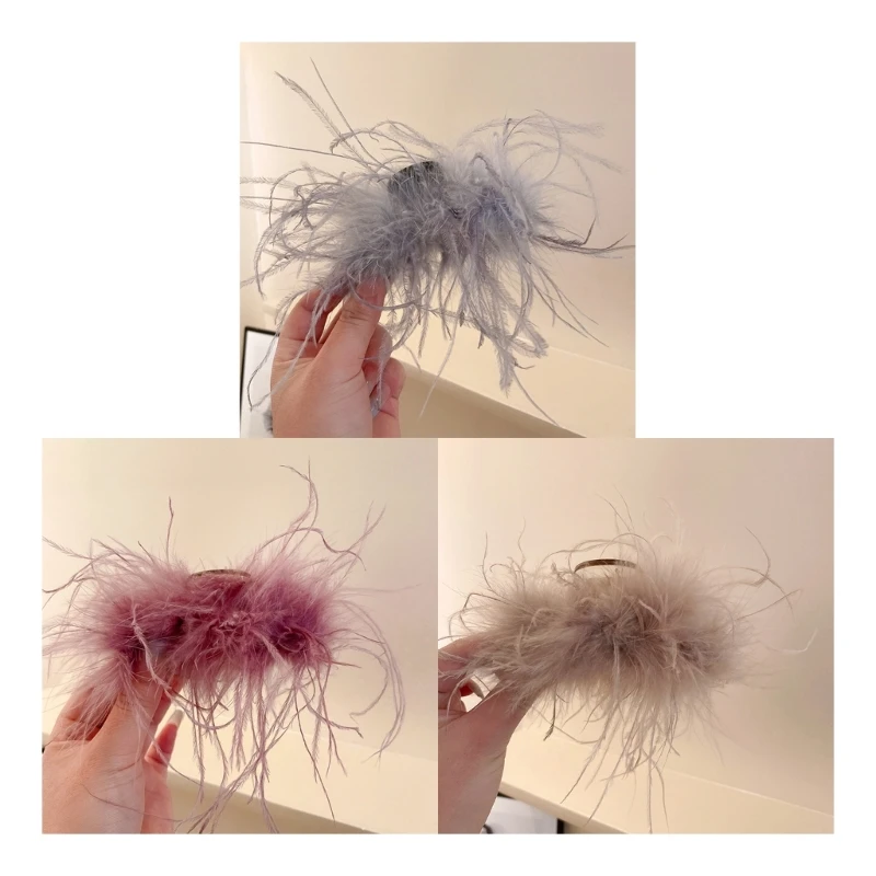 

Vintage Furry Feather Decor Ponytail Hair Clip Delicate Jaw Clip Non-slip Unique Nightclub Wedding Hair Accessories M6CD