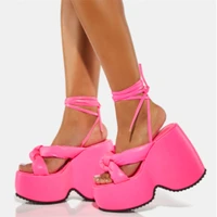 new summer chunky platform wedges women sandals pink black mules shoes comfy fashion woman high heel cross straps sandals