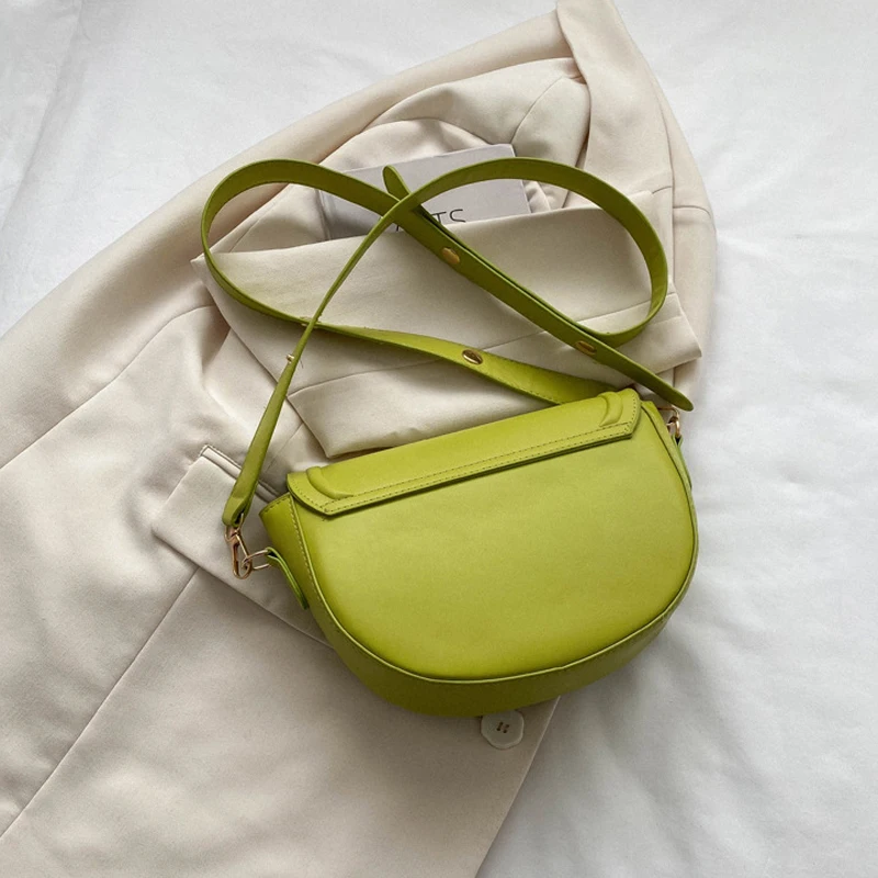 Fashion Trend Retro Women Shoulder Bag Casual Saddle Crossbody Bag Solid Color Texture Lock Underarm Bag Luxury Designer Handbag