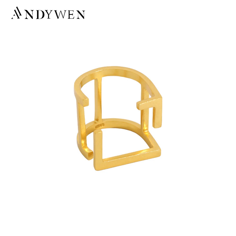 

ANDYWEN 925 Sterling Silver Gold Large Resizable Rings Geometric Irregular Adjustable Rings Women Fine Jewelry Big Jewels