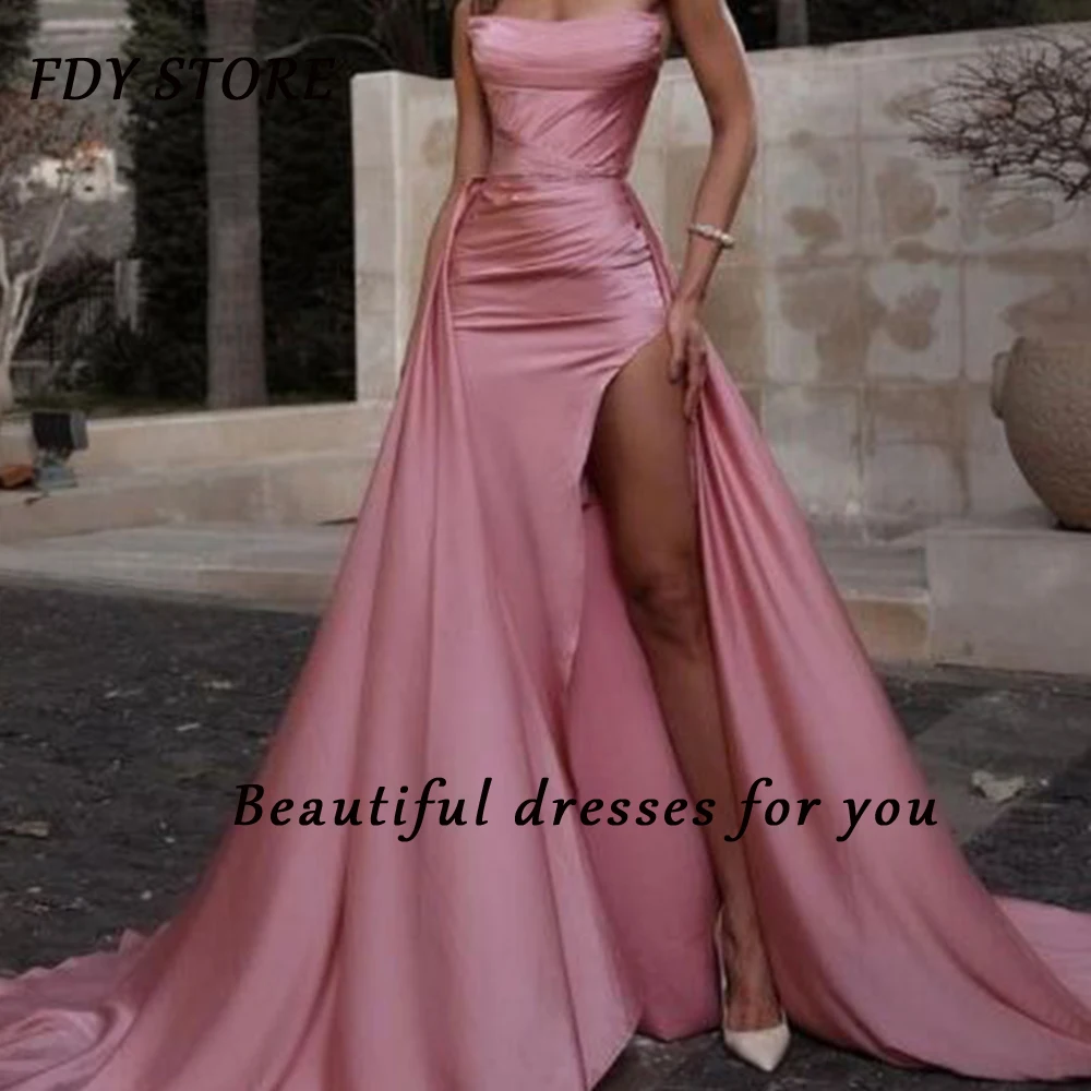 

FDY Store Evenning Strapless Sheath Split Fork Zipper Up Champel Train Prom Ball-gown Dress Formal Occasion Party for Women