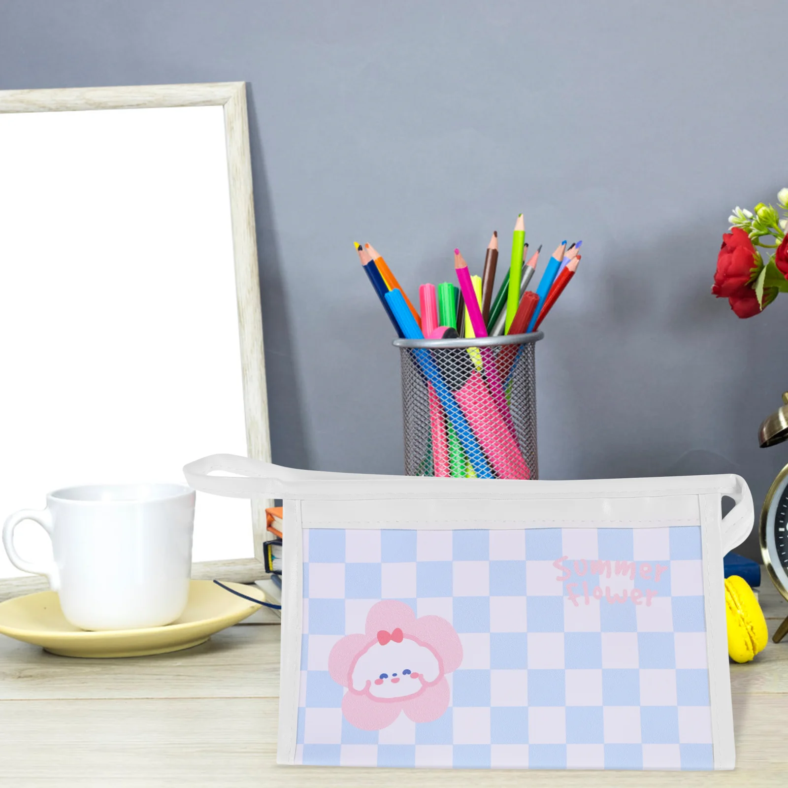 

Case Pouch Makeup Holder Pen Stationery Travel Zipper Brush Organizer Office Pu Student Up Make Box Marker College Kids Kawaii