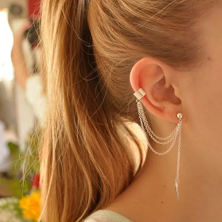 

European And American Personalized Earrings Metal Leaves Tassel
