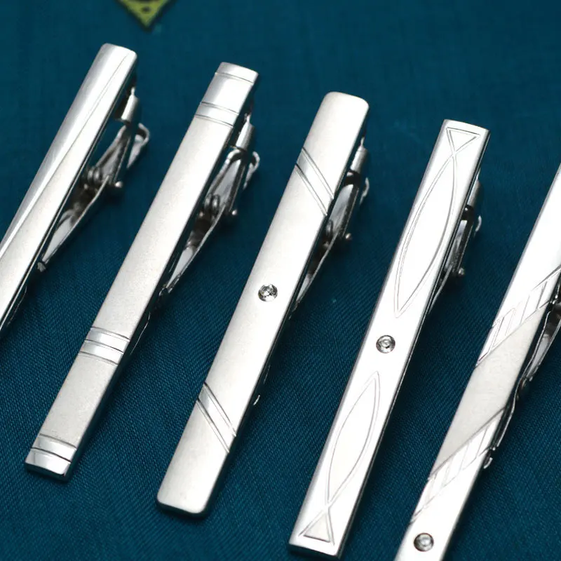 

New Metal Silver Color Tie Clip For Men Wedding Necktie Tie Clasp Clip Gentleman Ties Bar Crystal Tie Pin For Men's Accessories